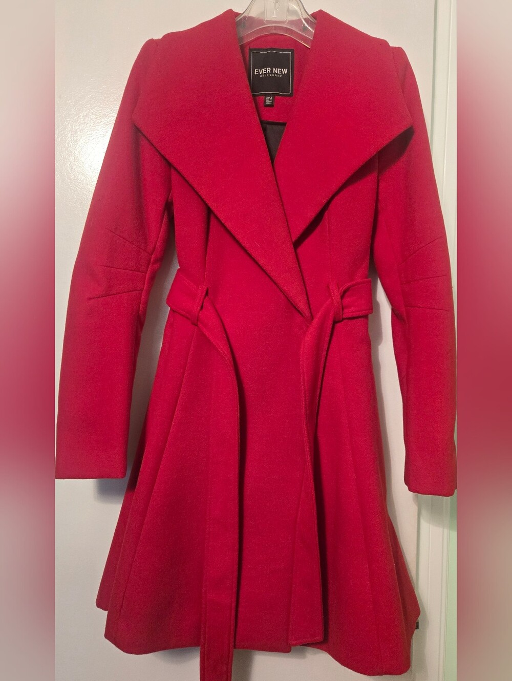 Ever New Women's Red Wool Belted Coat